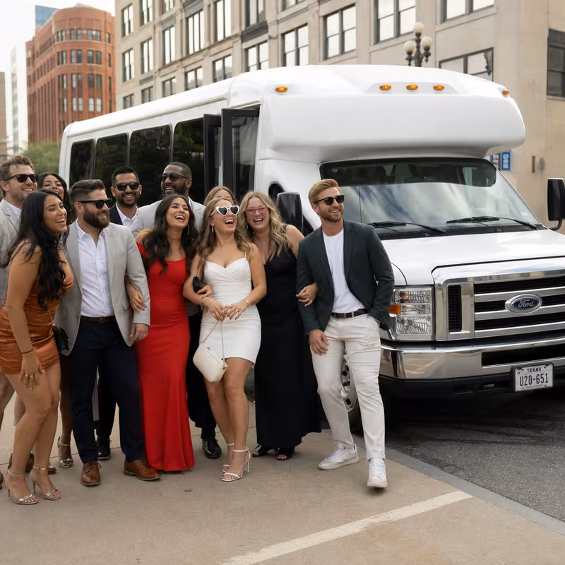 Black Mercedes Sprinter van staged for an St Paul Bachelor & Bachelorette Transportation group