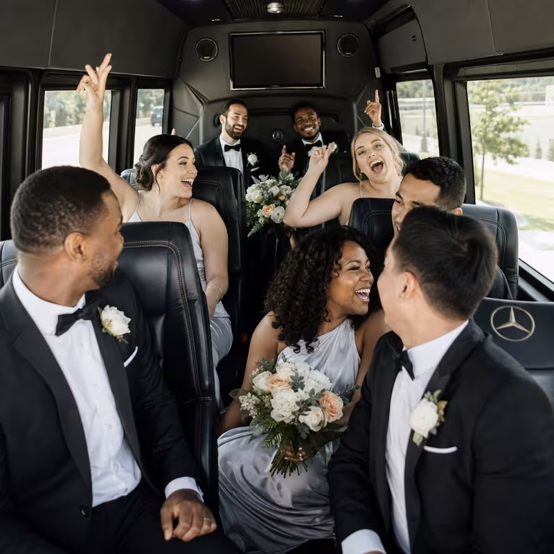 Black Mercedes Sprinter van staged for an St Paul Wedding Transportation group